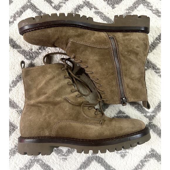 VINCE Cabria Moss Green Suede Lace-Up Lug Ankle Boots Shoes - Picture 7 of 12